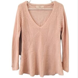 Zara Knit V-Neck Sweater Open Weave Pink Medium